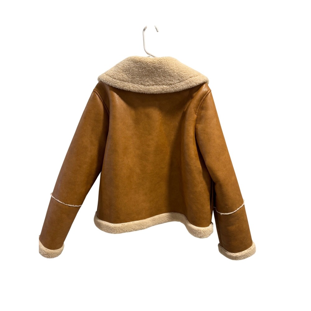 Marc New York Womens XL Faux Leather Sherpa Aviator Jacket Tan Brown Zip GUC - Picture 3 of 7